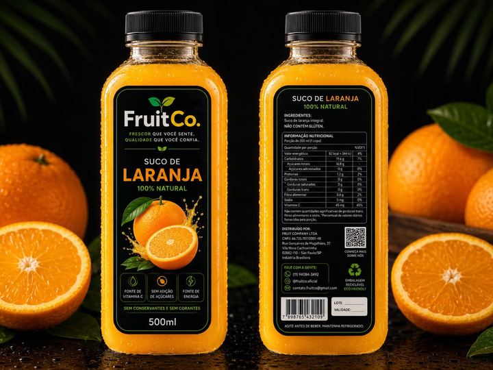 Garrafa de suco de laranja FruitCo 500ml